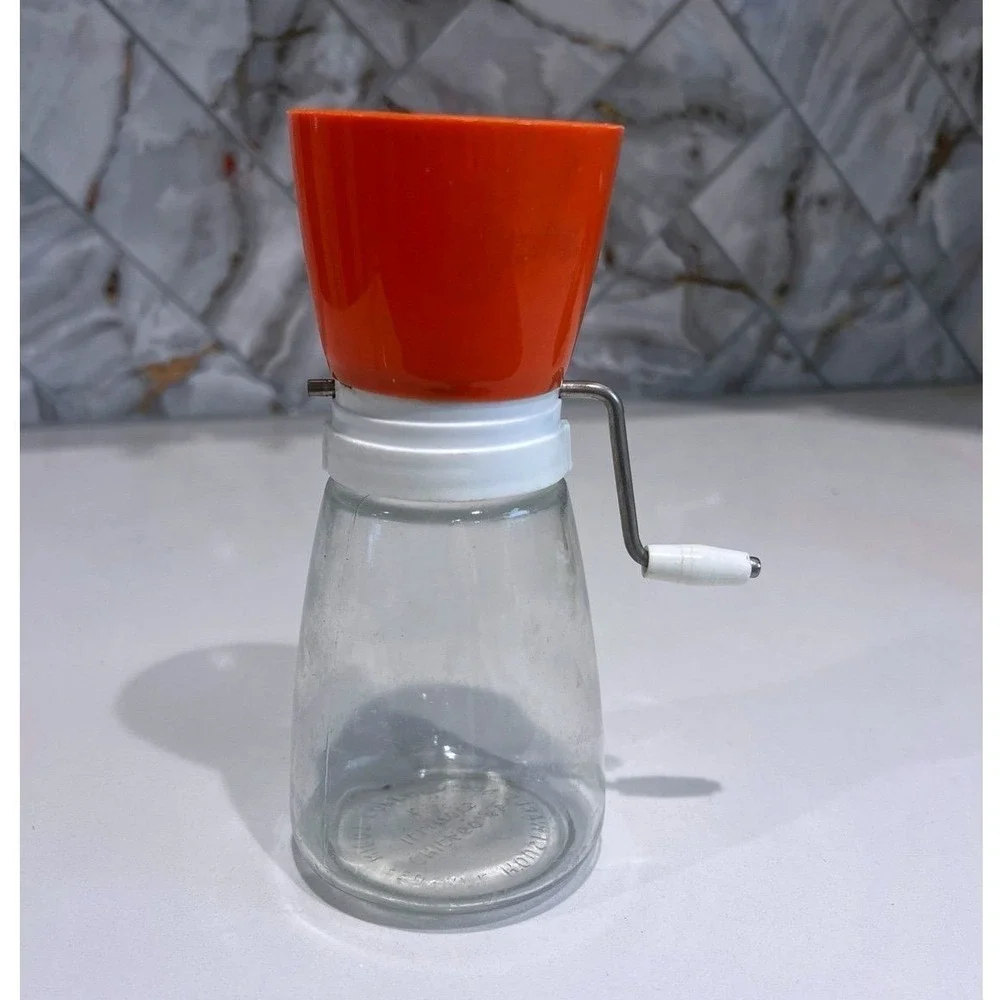 Vintage Federal Housewares Nut Chopper Grinder Orange Glass Base Chicago